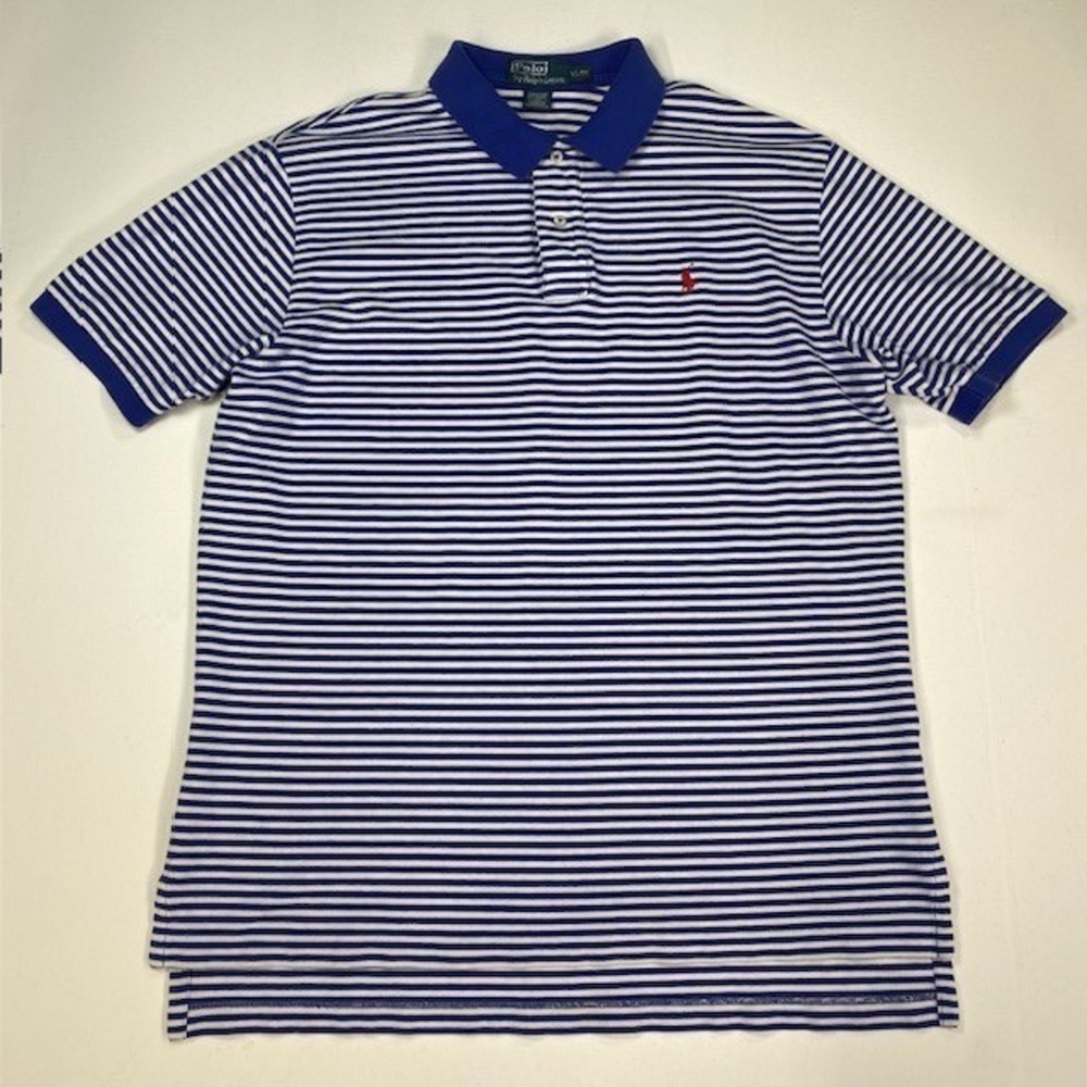 Polo Ralph Lauren Mens XL Blue White‎ Striped Short Sleeve Cotton Polo Shirt